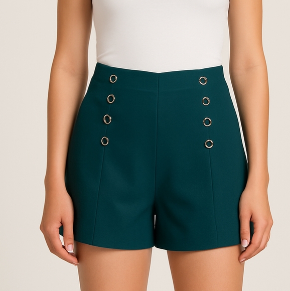 J.O.A. Pants - J.O.A. Dressy Shorts with Front Gold Button Detail Size XXL Dark Teal